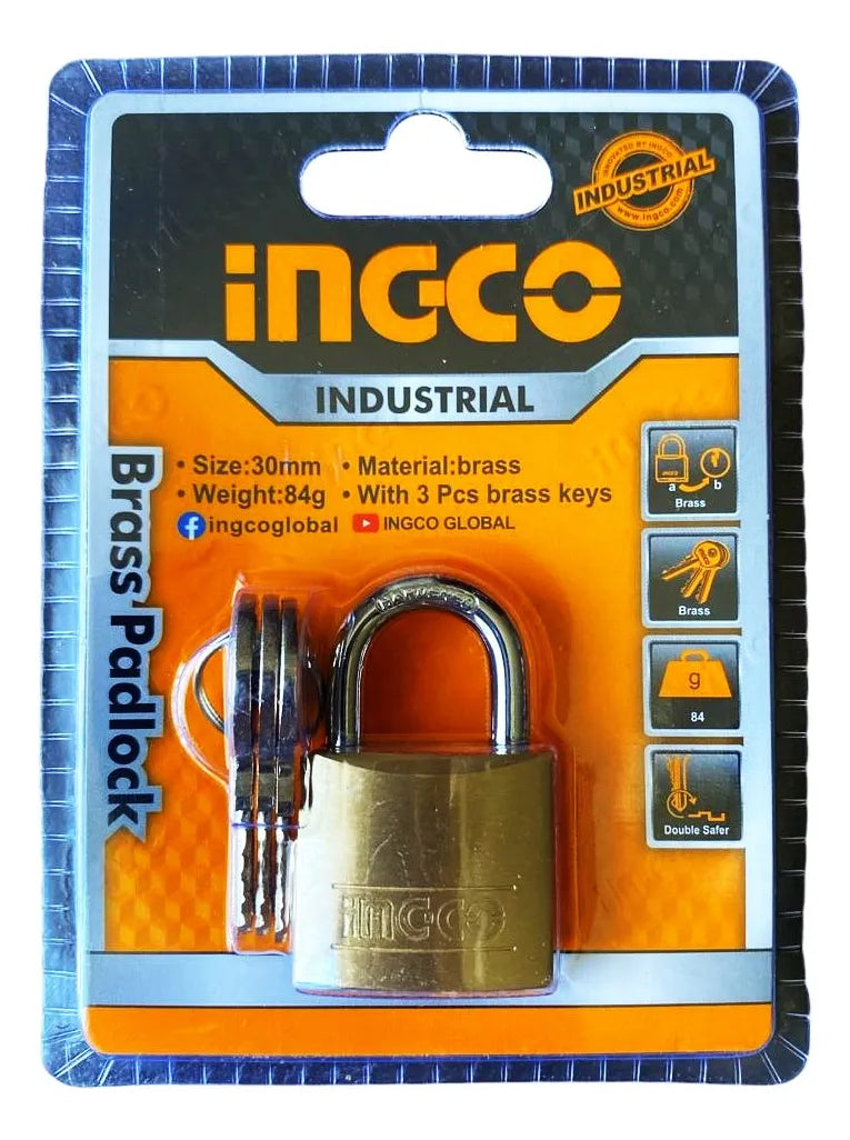 Candado De Bronce 30mm Con 3 Llaves Ingco DBPL0302 Dorado