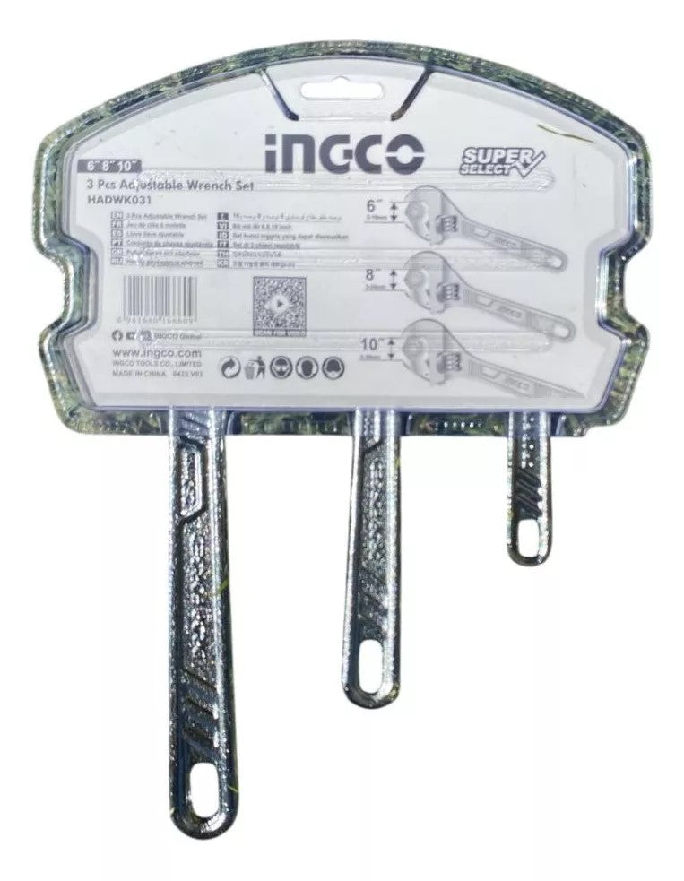 Kit Set X 3 Llaves Ajustable Tipo Francesa Ingco HADWK031 Plateado