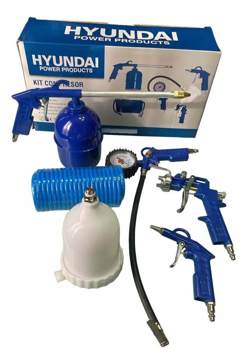 Kit Compresor 5pz Pistolas Y Manguera Hyundai KITXY5000