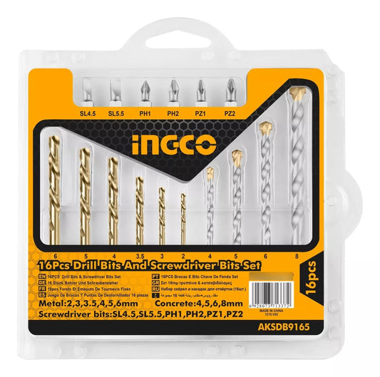 Juego Brocas Y Puntas 16 Pcs Ingco AKSDB9165