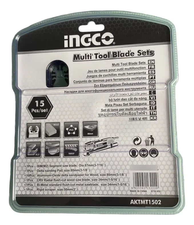 Kit Set Juego Hojas Multifuncional Oscilante 15 Piezas Ingco AKTMT1502