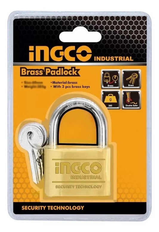 Candado De Bronce 30mm Con 3 Llaves Ingco DBPL0302 Dorado