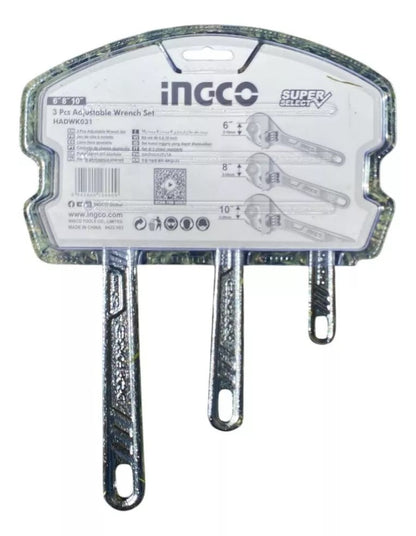 Kit Set X 3 Llaves Ajustable Tipo Francesa Ingco HADWK031 Plateado