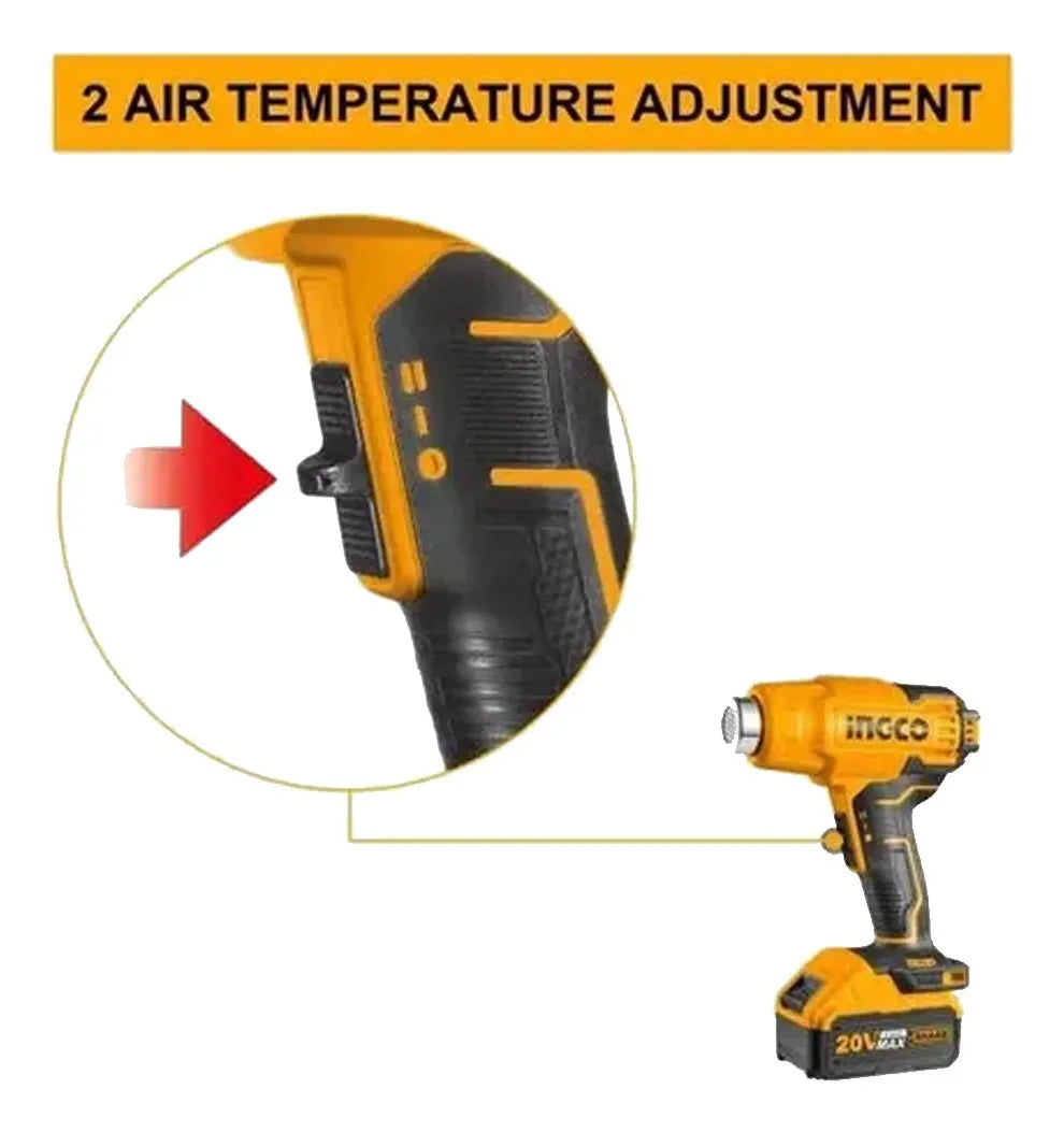 Pistola De Calor Inalambrica Ingco 550ºc HGLI20025 Amarillo