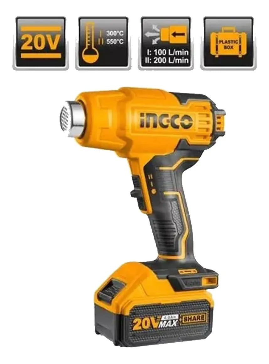 Pistola De Calor Inalambrica Ingco 550ºc HGLI20025 Amarillo
