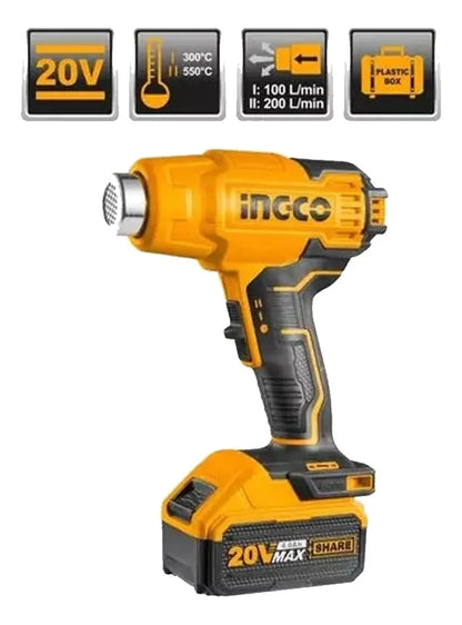 Pistola De Calor Inalambrica Ingco 550ºc HGLI20025 Amarillo