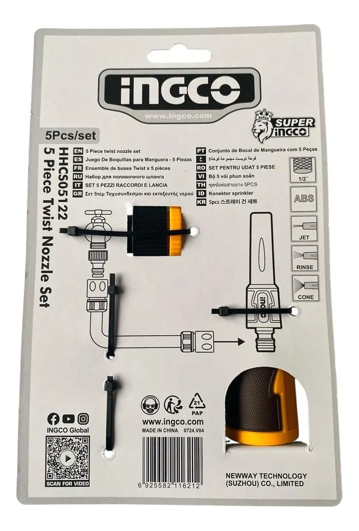 Kit Boquillas Conectores Manguera Riego 5pzs Ingco HHCS05122