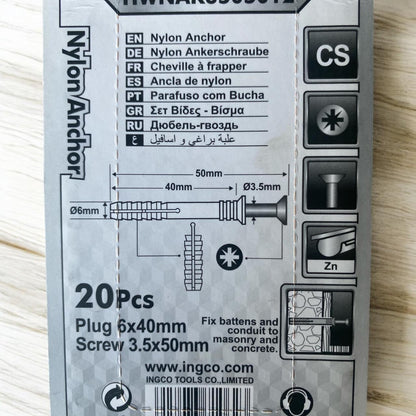 Tornillos + Tarugo Ingco 20 Unids 0.6x40mm HWNAK3505012