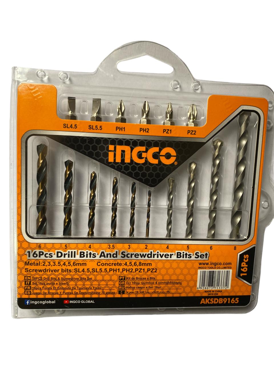 Juego Brocas Y Puntas 16 Pcs Ingco AKSDB9165