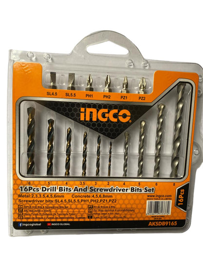 Juego Brocas Y Puntas 16 Pcs Ingco AKSDB9165