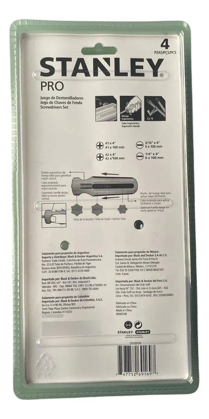 Set Kit 4 Destornilladores Pro Paleta Cruz Stanley STHT69169