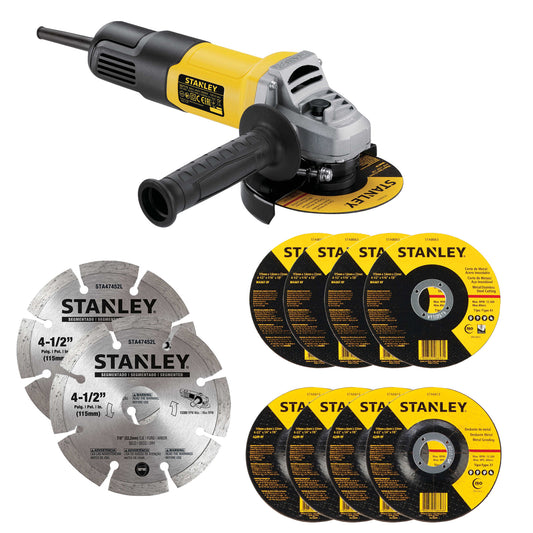 Esmeril Angular Stanley SG7115V10-B2C 4 1/2 850w +10 Discos Amarillo