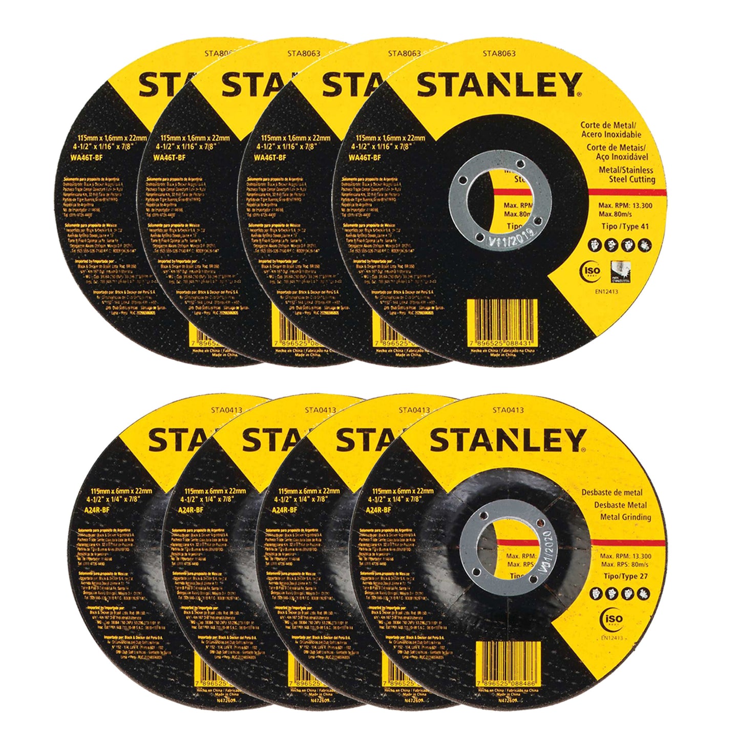 Esmeril Angular Stanley SG7115V10-B2C 4 1/2 850w +10 Discos Amarillo