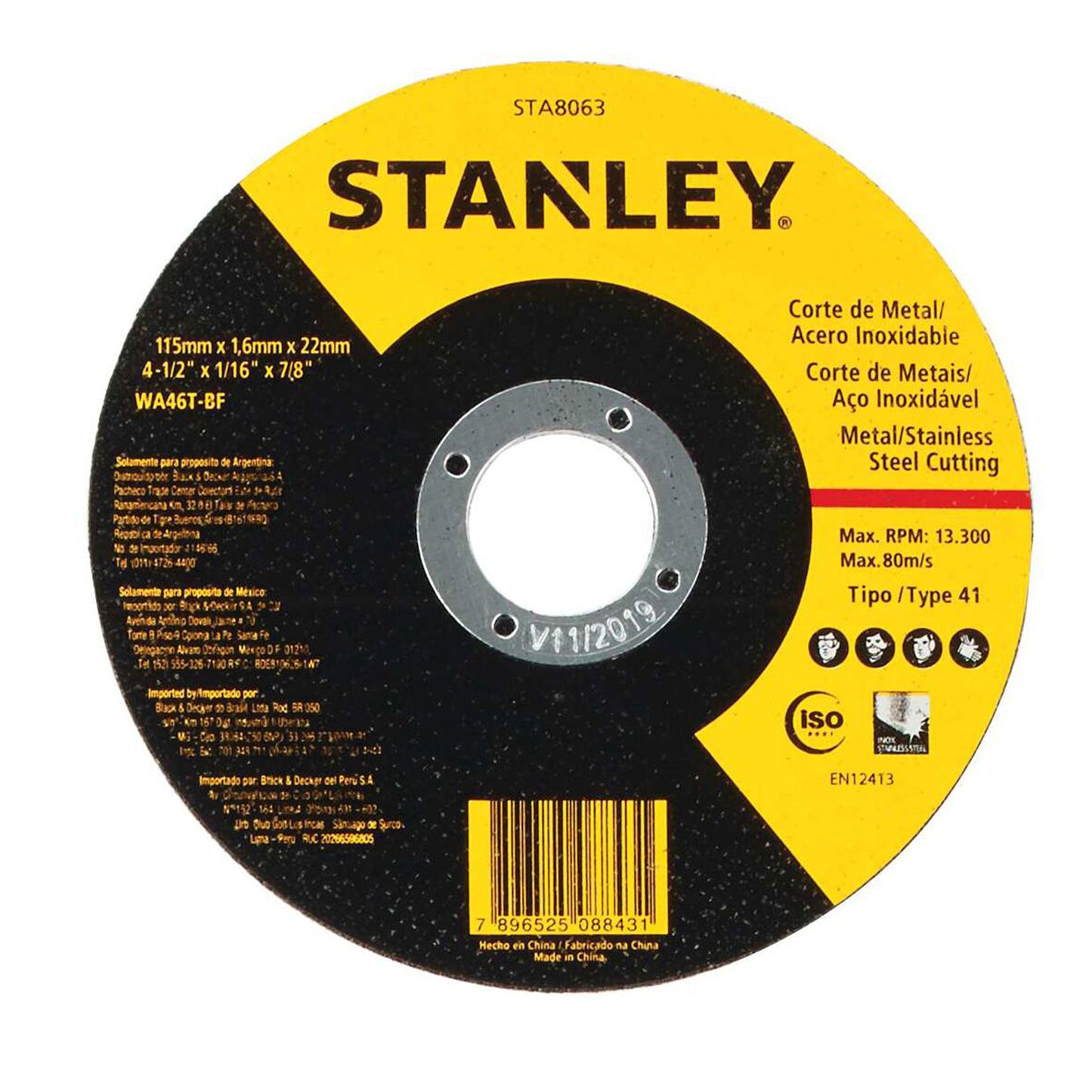 Esmeril Angular Stanley SG7115V10-B2C 4 1/2 850w +10 Discos Amarillo