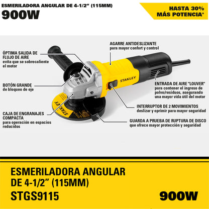 Esmeril Angular Amoladora 900w 115mm Stanley STGS9115B2C - Amarillo/negro