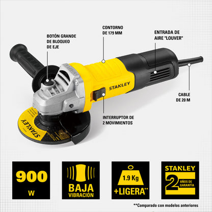 Esmeril Angular Amoladora 900w 115mm Stanley STGS9115B2C - Amarillo/negro